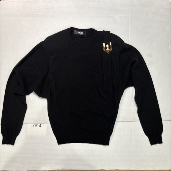 Versace Sweaters - Versace Wool Buckle Sweater Black Size-42 US 6 Gold Hardware Made in Italy